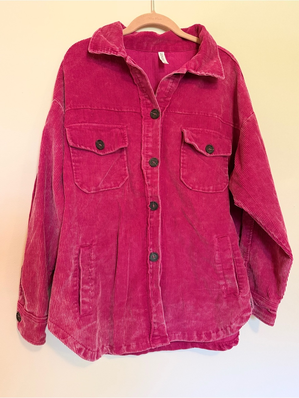 Zenana Outfitters Magenta Corduroy Utility Jacket